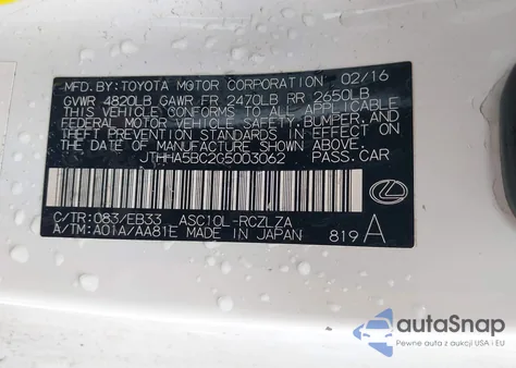 2016 Lexus Rc 200T from USA, damaged, VIN JTHHA5BC2G5003062